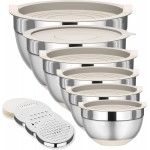 Mixing Bowls with Lids Set, 6 Piece Stainless Steel Nesting Storage Bowls for Kitchen, with 3 Grater Attachments & Non-Slip Bottoms, Size 5.5,3.5,2.5,2.1,1.5,1.1 QT