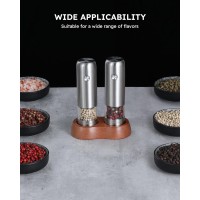 FORLIM Mini Electric Salt and Pepper Grinder Set with Wood Base, USB Rechargeable, Small Automatic Salt Pepper Mill Grinder, Travel/Outdoor BBQ/Children, One-Button Control (2 Packs, Stainless Steel)