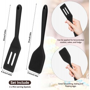 2 Pieces Mini Silicone Spatula, Nonstick Silicone Serve Turner, Small Spatulas for Kitchen Cooking, Heat Resistant Cookie Slotted Spatula (Black)