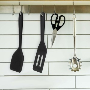 2 Pieces Mini Silicone Spatula, Nonstick Silicone Serve Turner, Small Spatulas for Kitchen Cooking, Heat Resistant Cookie Slotted Spatula (Black)