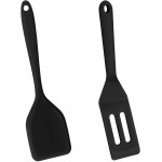 2 Pieces Mini Silicone Spatula, Nonstick Silicone Serve Turner, Small Spatulas for Kitchen Cooking, Heat Resistant Cookie Slotted Spatula (Black)