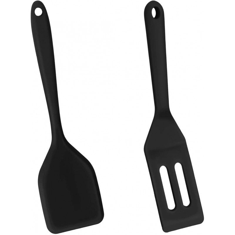 2 Pieces Mini Silicone Spatula, Nonstick Silicone Serve Turner, Small Spatulas for Kitchen Cooking, Heat Resistant Cookie Slotted Spatula (Black)