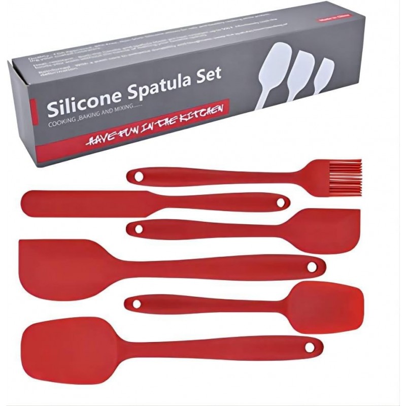 6 Pieces Silicone Spatula Set, Food Grade Rubber Spatula,Kitchen Tools for Baking, Cooking, Stirring (Red)