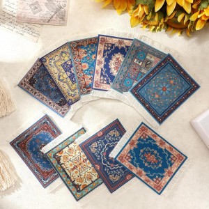Preboun 10 Pcs Rug Table Coasters Table Drink Holder Vintage Oriental Design Fabric Carpet Drink Mat Moroccan Oriental Design Fabric Elegant Carpet Middle Eastern Gifts for Home Kitchen Bar(Classic)