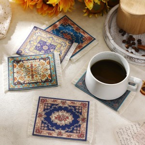 Preboun 10 Pcs Rug Table Coasters Table Drink Holder Vintage Oriental Design Fabric Carpet Drink Mat Moroccan Oriental Design Fabric Elegant Carpet Middle Eastern Gifts for Home Kitchen Bar(Classic)