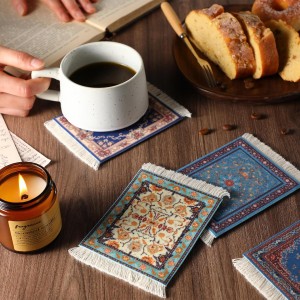 Preboun 10 Pcs Rug Table Coasters Table Drink Holder Vintage Oriental Design Fabric Carpet Drink Mat Moroccan Oriental Design Fabric Elegant Carpet Middle Eastern Gifts for Home Kitchen Bar(Classic)