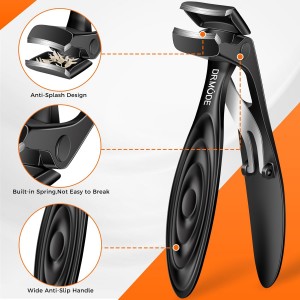 Toenail Clippers for Thick Toenails for Seniors, Angled Head Long Handled Toe Nail Clippers for Men with Wide Jaw Opening, Heavy Duty Large Finger Nail Clippers Adult Cutter with Catcher, Black