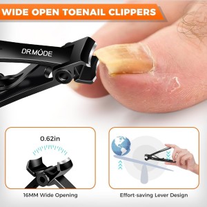 Toenail Clippers for Thick Toenails for Seniors, Angled Head Long Handled Toe Nail Clippers for Men with Wide Jaw Opening, Heavy Duty Large Finger Nail Clippers Adult Cutter with Catcher, Black
