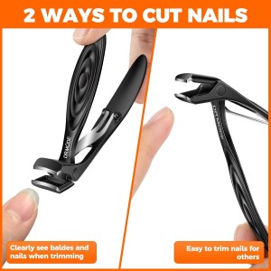 Toenail Clippers for Thick Toenails for Seniors, Angled Head Long Handled Toe Nail Clippers for Men with Wide Jaw Opening, Heavy Duty Large Finger Nail Clippers Adult Cutter with Catcher, Black