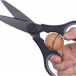 Linoroso Kitchen Scissors All Purpose Kitchen Shears with Magnetic Holder, Soft Grip Handle Cooking Scissors Dishwasher Safe with Come Apart Blade Heavy Duty Scissors for Meat, Vegetable, Herb, Black