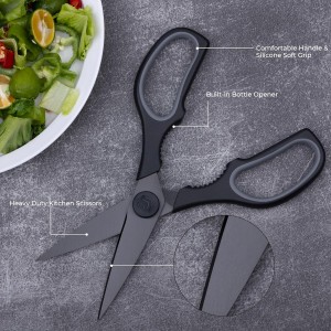 Linoroso Kitchen Scissors All Purpose Kitchen Shears with Magnetic Holder, Soft Grip Handle Cooking Scissors Dishwasher Safe with Come Apart Blade Heavy Duty Scissors for Meat, Vegetable, Herb, Black