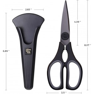 Linoroso Kitchen Scissors All Purpose Kitchen Shears with Magnetic Holder, Soft Grip Handle Cooking Scissors Dishwasher Safe with Come Apart Blade Heavy Duty Scissors for Meat, Vegetable, Herb, Black