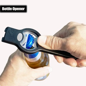 3-in-1 Magnetic Bottle and Can Opener for Refrigerator, Stainless Steel Manual Can Punch Opener for Liquid with Cap Catcher, Stick to Fridge for Easy Storage, Can Tapper Church Key with Magnet (Black)