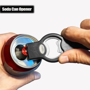 3-in-1 Magnetic Bottle and Can Opener for Refrigerator, Stainless Steel Manual Can Punch Opener for Liquid with Cap Catcher, Stick to Fridge for Easy Storage, Can Tapper Church Key with Magnet (Black)