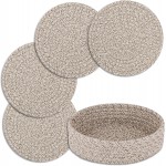 Trivets for Hot Dishes, Pots and Pans, Heat Resistant Hot Pads with Storage Basket, Pot Holders for Kitchen Countertop, Trivet Mats Home Essentials Farmhouse Decor (Brown 4 Pcs)