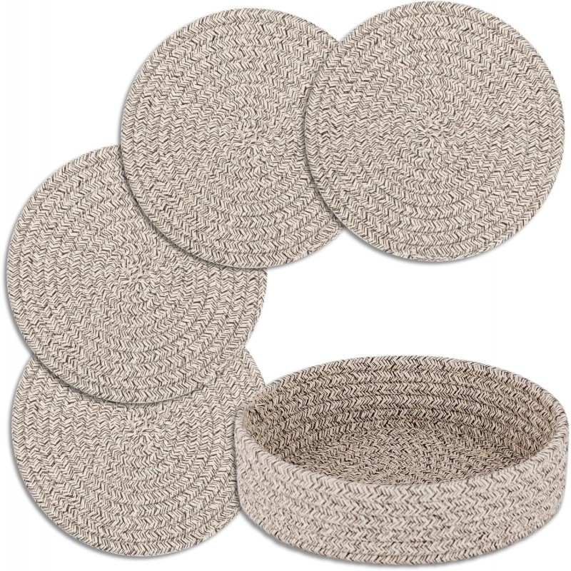 Trivets for Hot Dishes, Pots and Pans, Heat Resistant Hot Pads with Storage Basket, Pot Holders for Kitchen Countertop, Trivet Mats Home Essentials Farmhouse Decor (Brown 4 Pcs)