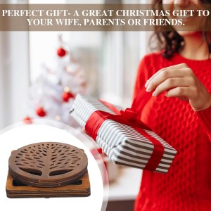 5 Pcs Life Tree Wooden Trivets with Storage Rack Hot Pads Trivets for Hot Dishes Pots and Pans Heat Resistant Mat Set Tea Pot Holders for Kitchen Dining Table(Dark Wood)
