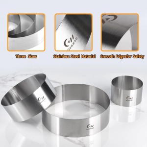 Guowall 4/6/8 inch Cake Rings for Baking Stainless Steel Mousse Ring Mold 3 Sizes Round Pastry Biscuit Cutter - Height 6 cm