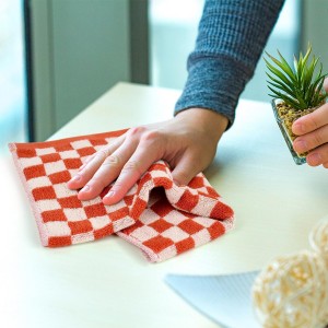 Jacquotha Wash Cloths Checkered 4 Pack 4 Colors - Cotton Washcloths for Face Body, 13 x 13 Inches Daily Cleansing Kitchen Towels