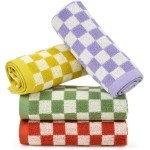 Jacquotha Wash Cloths Checkered 4 Pack 4 Colors - Cotton Washcloths for Face Body, 13 x 13 Inches Daily Cleansing Kitchen Towels