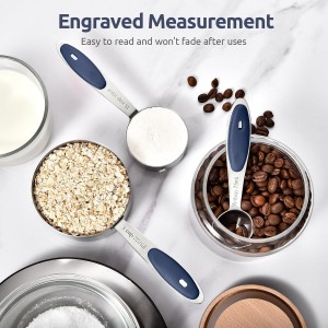 U-Taste Measuring Cups and Spoons: Food Grade 18/8 Stainless Steel Metal Measure Cups and Spoons Set of 10, Upgraded Thickness Handle (Midnight Blue)