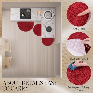 2 Pcs Kitchen Rugs 15 x 22 Inches 18 x 30 Inches Kitchen Mats Non Skid Washable Doormat Indoor Entrance Absorbent Standing Half Circle Carpet for Home Floor Patio Garage Door(Red)