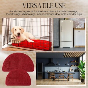 2 Pcs Kitchen Rugs 15 x 22 Inches 18 x 30 Inches Kitchen Mats Non Skid Washable Doormat Indoor Entrance Absorbent Standing Half Circle Carpet for Home Floor Patio Garage Door(Red)