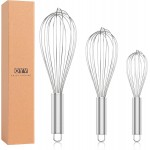 304 Stainless Steel Whisk Set, Dishwasher Safe Rustproof Metal Whisk, Professional Balloon Wire Whisks for Kitchen Cooking, Perfect For Blending, Whisking, Baking, Beating, 3 Packs (8