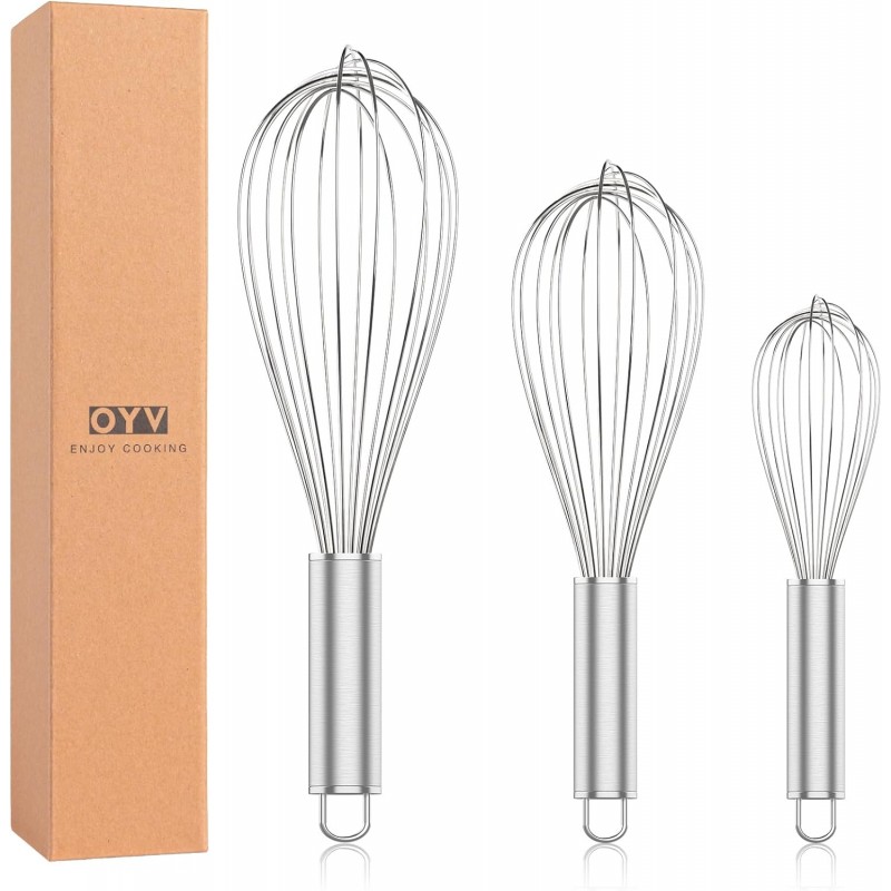 304 Stainless Steel Whisk Set, Dishwasher Safe Rustproof Metal Whisk, Professional Balloon Wire Whisks for Kitchen Cooking, Perfect For Blending, Whisking, Baking, Beating, 3 Packs (8