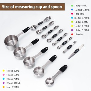Magnetic Measuring cups and spoons Set, 5 Stainless Steel Magnetic Measuring Cup and 8 Double Sided Measuring Spoons with 1 Leveler，Kitchen Gadgets for Cooking & Baking