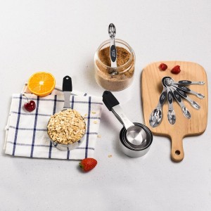 Magnetic Measuring cups and spoons Set, 5 Stainless Steel Magnetic Measuring Cup and 8 Double Sided Measuring Spoons with 1 Leveler，Kitchen Gadgets for Cooking & Baking