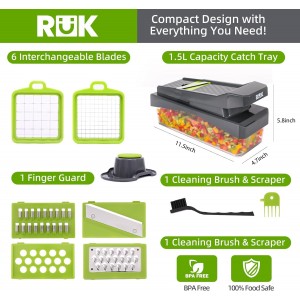 RüK 10-in-1 Vegetable Chopper – 6 Blade Veggie Chopper with Container, Food Dicer, Onion Cutter, Cheese Grater, Mandoline Slicer, Kitchen Gadgets & Home Essentials (Gray)