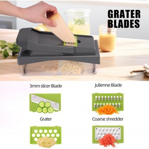 RüK 10-in-1 Vegetable Chopper – 6 Blade Veggie Chopper with Container, Food Dicer, Onion Cutter, Cheese Grater, Mandoline Slicer, Kitchen Gadgets & Home Essentials (Gray)
