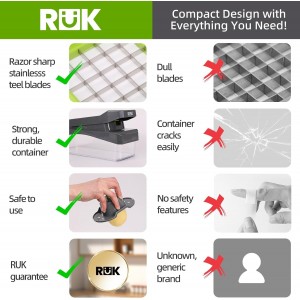 RüK 10-in-1 Vegetable Chopper – 6 Blade Veggie Chopper with Container, Food Dicer, Onion Cutter, Cheese Grater, Mandoline Slicer, Kitchen Gadgets & Home Essentials (Gray)