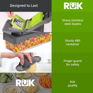 RüK 10-in-1 Vegetable Chopper – 6 Blade Veggie Chopper with Container, Food Dicer, Onion Cutter, Cheese Grater, Mandoline Slicer, Kitchen Gadgets & Home Essentials (Gray)