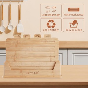 12.6"L x 9"W Bamboo Cutting Board Set of 4 - Wood Cutting Board Set with Holder, Chopping Boards Set with Food Icons, Juice Groove - Ideal for Meat, Fish, Bread, Vegetable, Fruit Chopping