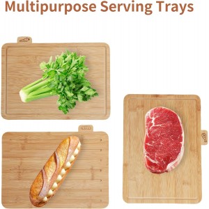 12.6"L x 9"W Bamboo Cutting Board Set of 4 - Wood Cutting Board Set with Holder, Chopping Boards Set with Food Icons, Juice Groove - Ideal for Meat, Fish, Bread, Vegetable, Fruit Chopping