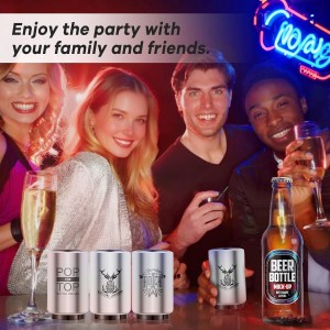 2PCS Beer Bottle Opener with Magnetic Cap, Automatic Stainless Steel One-Handed Bottle Cap Opener, Spring Loaded Push&Pop for Kitchen Home Bar Restaurant Household Utensils Destapador de Cerveza