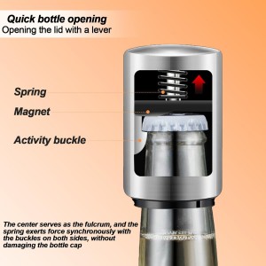 2PCS Beer Bottle Opener with Magnetic Cap, Automatic Stainless Steel One-Handed Bottle Cap Opener, Spring Loaded Push&Pop for Kitchen Home Bar Restaurant Household Utensils Destapador de Cerveza