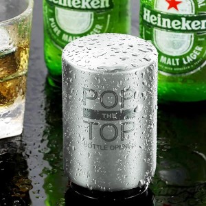 2PCS Beer Bottle Opener with Magnetic Cap, Automatic Stainless Steel One-Handed Bottle Cap Opener, Spring Loaded Push&Pop for Kitchen Home Bar Restaurant Household Utensils Destapador de Cerveza