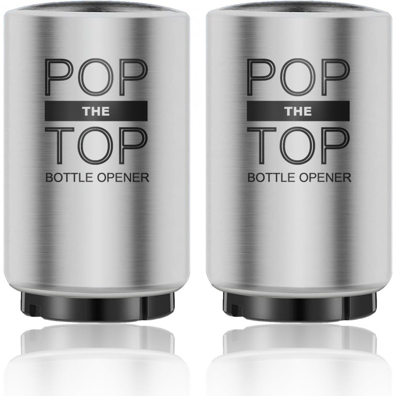 2PCS Beer Bottle Opener with Magnetic Cap, Automatic Stainless Steel One-Handed Bottle Cap Opener, Spring Loaded Push&Pop for Kitchen Home Bar Restaurant Household Utensils Destapador de Cerveza