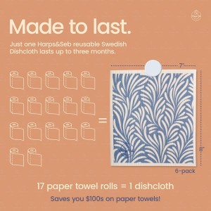 Harps&Seb Swedish Dishcloths for Kitchen Dishcloths - 6 Pack, Reusable Paper Towels with Clips, Super Absorbent Washable Non-Scratch Swedish Dish Towels, No Odor, Biodegradable