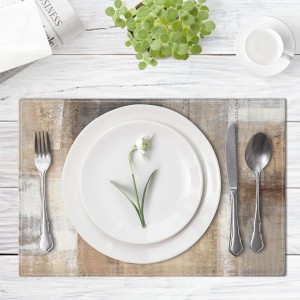 Emvency Farmhouse Placemats Set of 4, 12x18 Inch Modern Abstract White and Brown Art Painting Table Mats for Outdoor Home Party Kitchen Dining Decoration