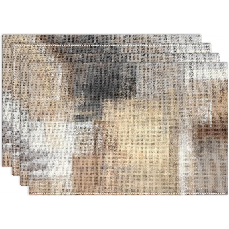Emvency Farmhouse Placemats Set of 4, 12x18 Inch Modern Abstract White and Brown Art Painting Table Mats for Outdoor Home Party Kitchen Dining Decoration
