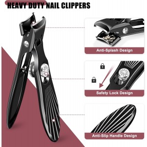 German Nail Clippers for Men Thick Nails with Catcher, Large Toenail Clippers for Seniors with Wide Opening, Heavy Duty Long Handle Fingernail Clipper Sharp Nail Cutter Gifts for Men Women, Black