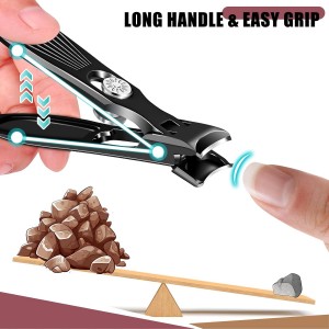German Nail Clippers for Men Thick Nails with Catcher, Large Toenail Clippers for Seniors with Wide Opening, Heavy Duty Long Handle Fingernail Clipper Sharp Nail Cutter Gifts for Men Women, Black