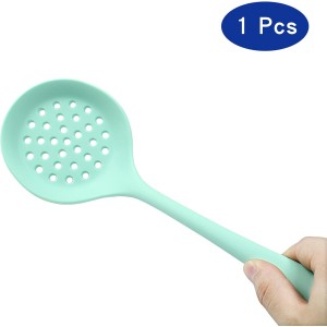 BokWin 1 Pcs Round Slotted Spoon Heat Resistant Silicone Strainer Spoon Non Stick Skimmer Spoon for Cooking Vegetable(Green)