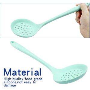 BokWin 1 Pcs Round Slotted Spoon Heat Resistant Silicone Strainer Spoon Non Stick Skimmer Spoon for Cooking Vegetable(Green)