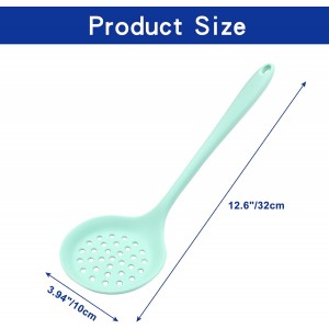 BokWin 1 Pcs Round Slotted Spoon Heat Resistant Silicone Strainer Spoon Non Stick Skimmer Spoon for Cooking Vegetable(Green)