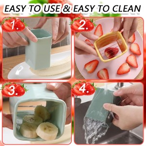 Tulobi 2-Piece Fruit Slicer Set, Stainless Steel, Mini Cup Slicer, Quick Salad Maker, Creative Kitchen Gadget (Navy Blue + Cyan)